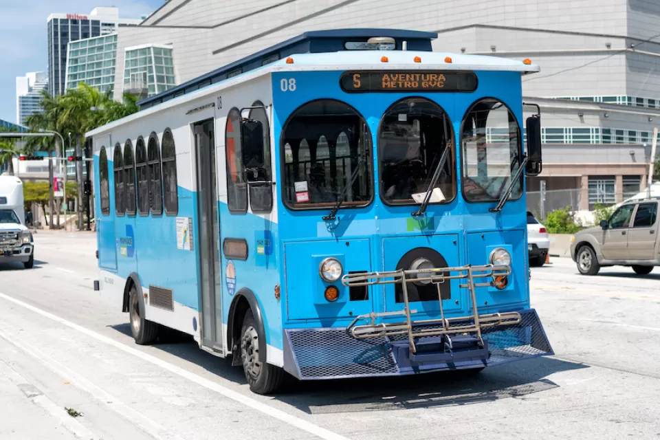 Blue Miami-Dade transit trolleybus.